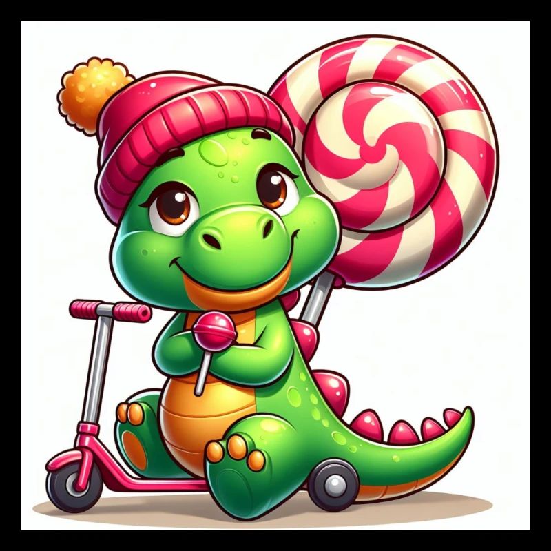 Crocodile green with hat lollipop and lollipop roller