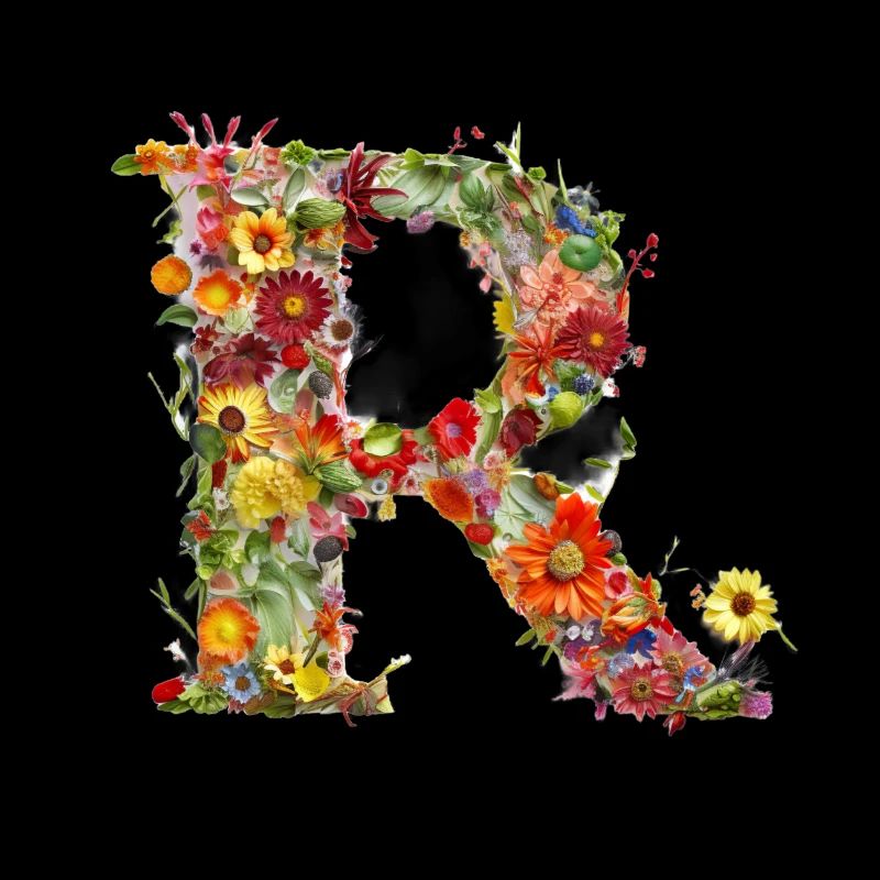 Florales R Buchstabe R mit Blumen