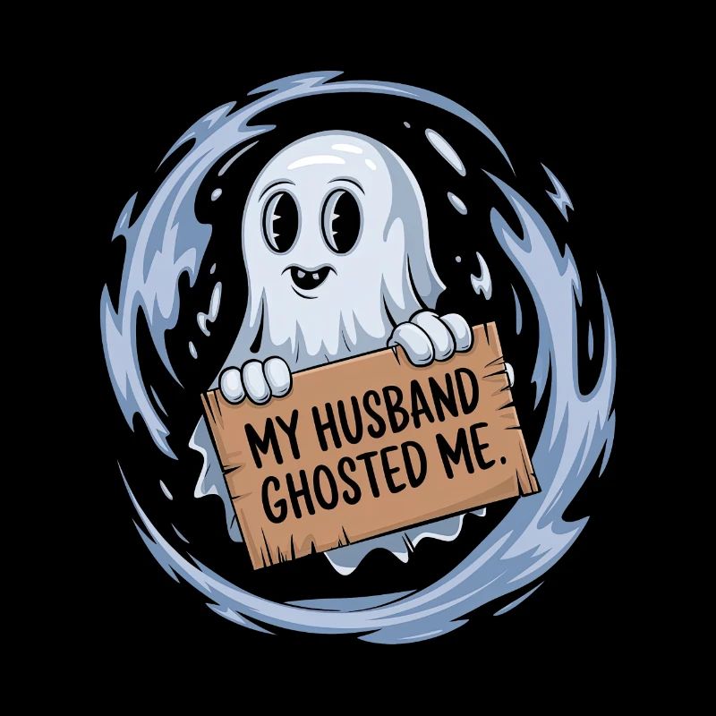 Cute Ghost with Sign My Husband Ghosted Me Design