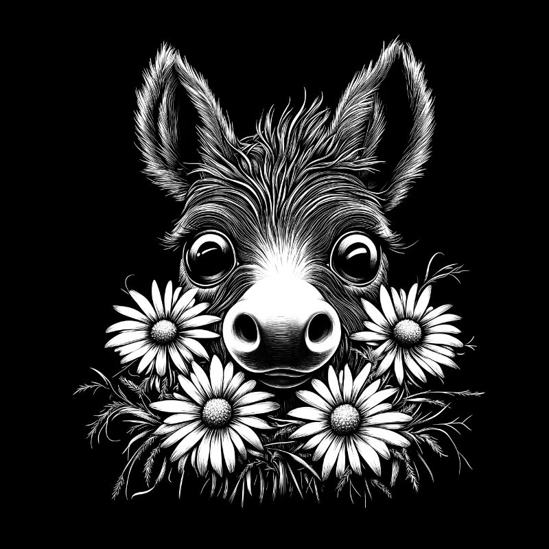 Cute donkey with flowers
