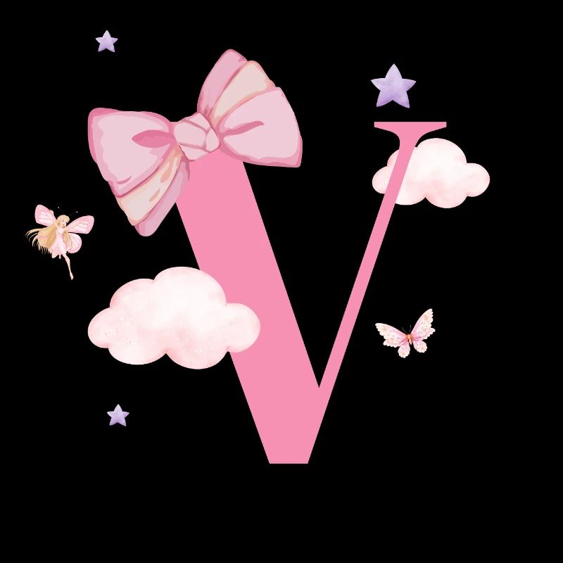 Lettre v rose nuages
