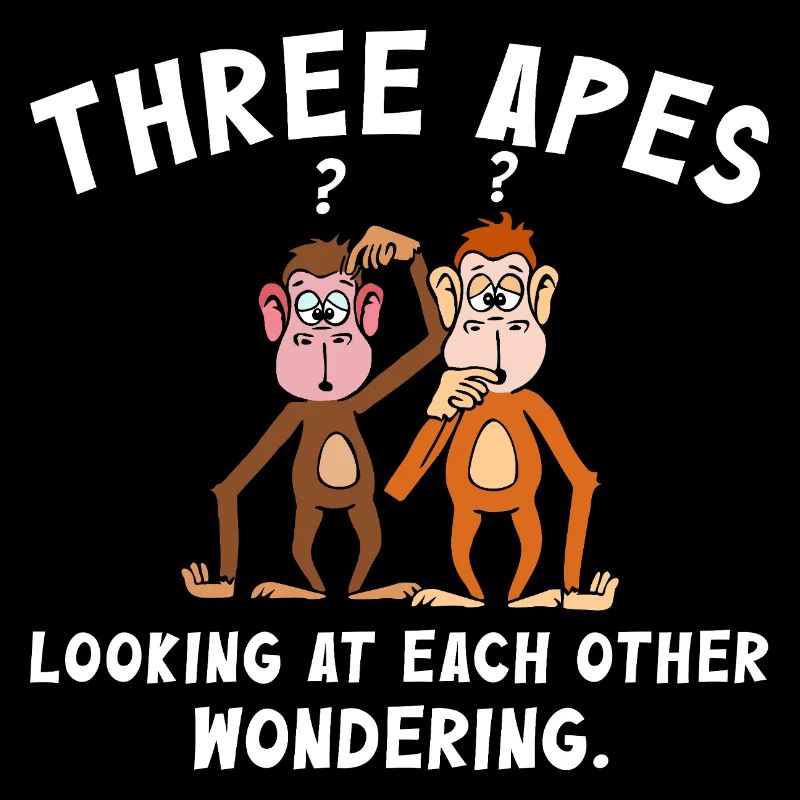 Three monkeys looking at each other questioningly