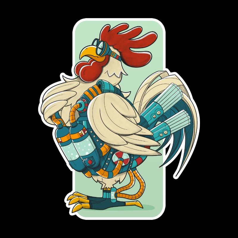 Steampunk Hahn (weißer Umfang)
