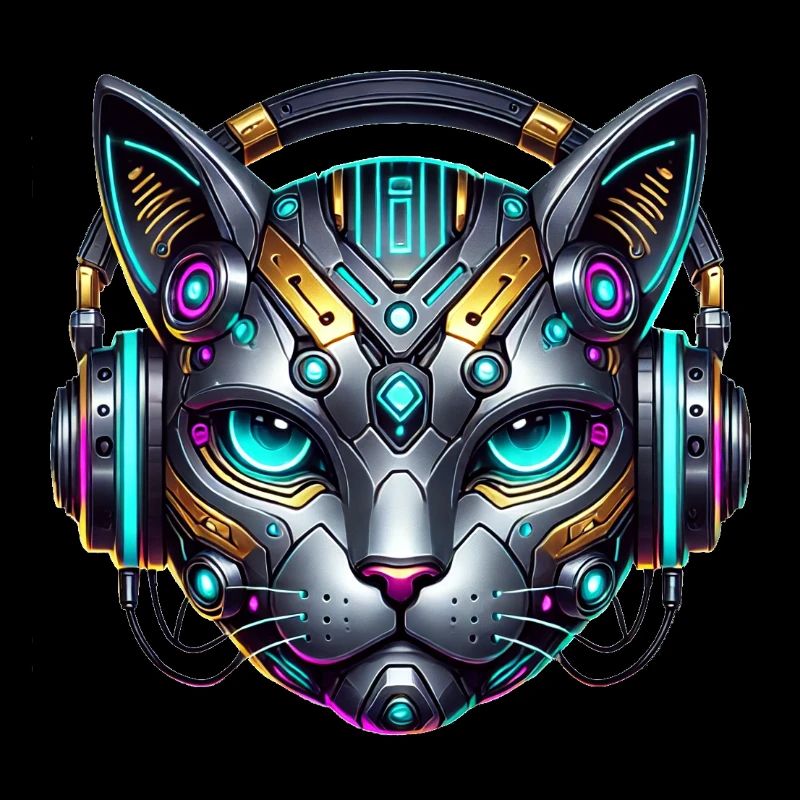 Chat cyberpunk avec des écouteurs