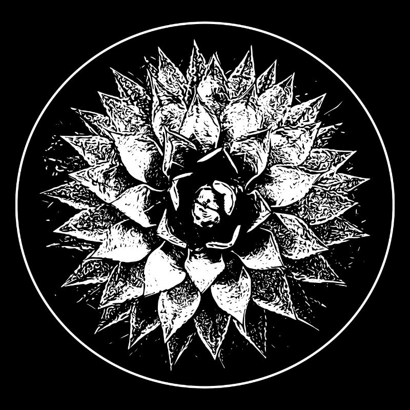 Floral lino-engraved mandala in circle