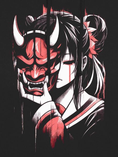 Anime Girl mit Oni Maske Ästhetik Glitch