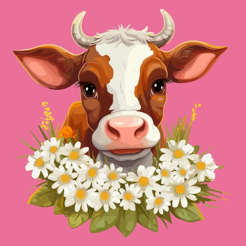 Vache avec des fleurs