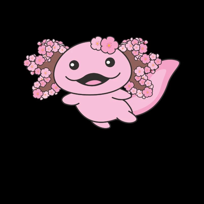 Printemps axolotl avec fleurs de cerisier printemps doux