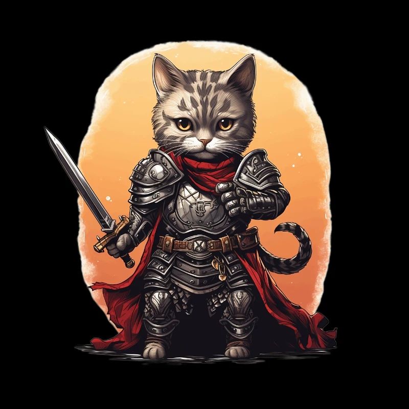Chat en équipement de chevalier avec épée longue, AI Gen
