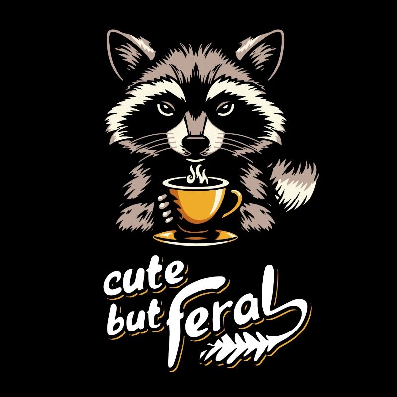 Conception de dessin animé de café raton laveur mignon mais sauvage