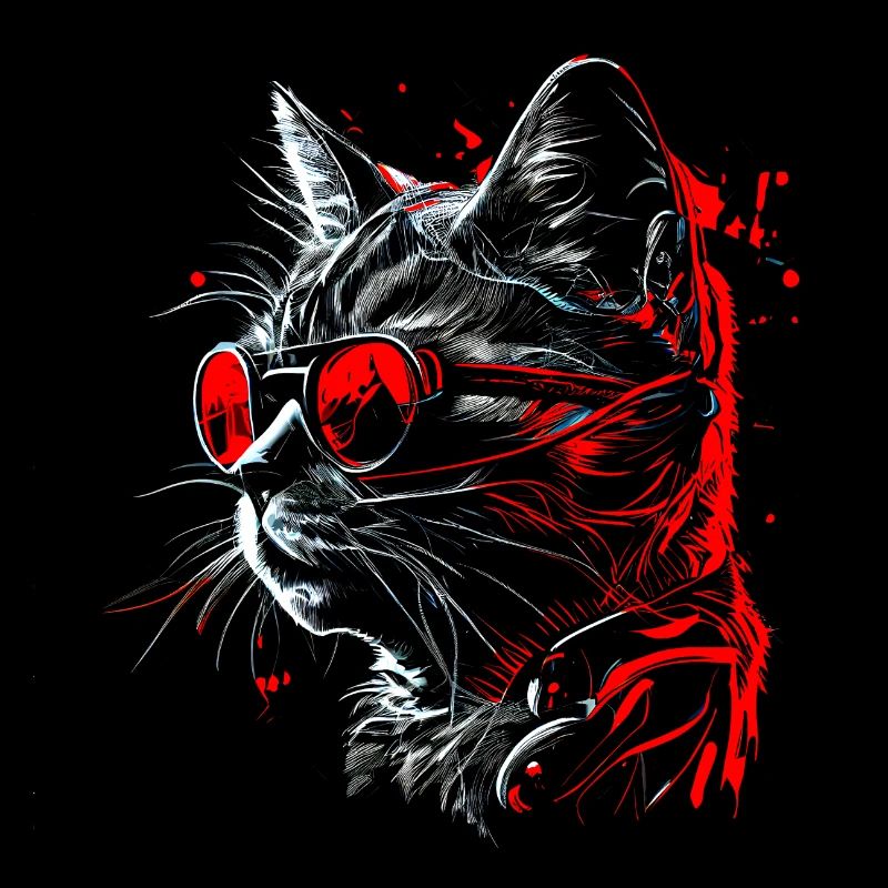 Cool futuristic steampunk cat, red glasses