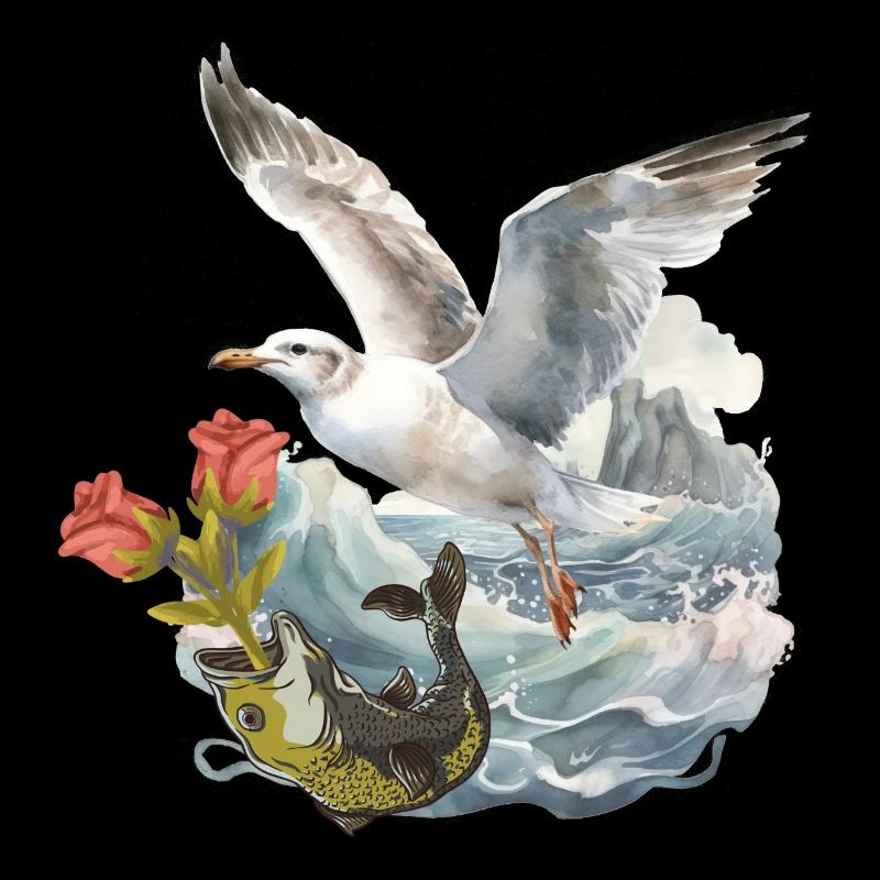 Mouette Seagulls Poisson Poisson Marin Salutation d’anniversaire