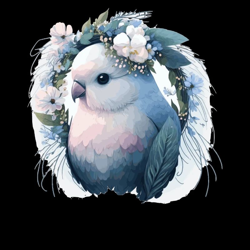 Mignon Bleu Blanc Oiseau Inséparable Fleur Couronne Animal Bir