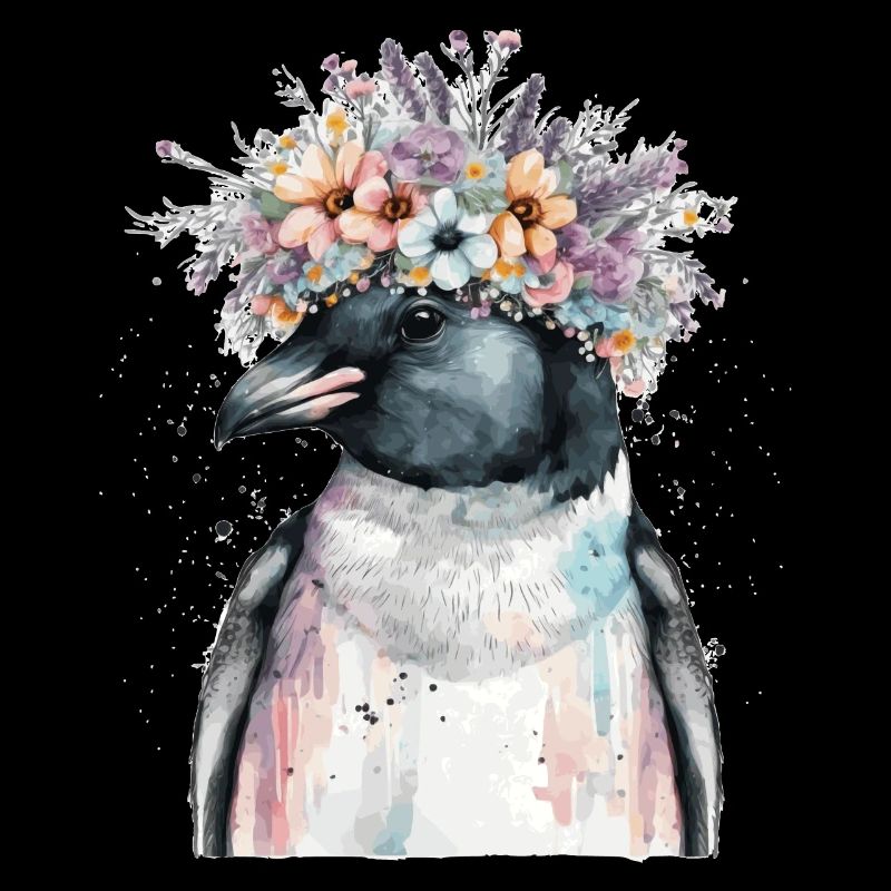 Mignon Pingouin Seabird Fleur Couronne Oiseaux Fleurs
