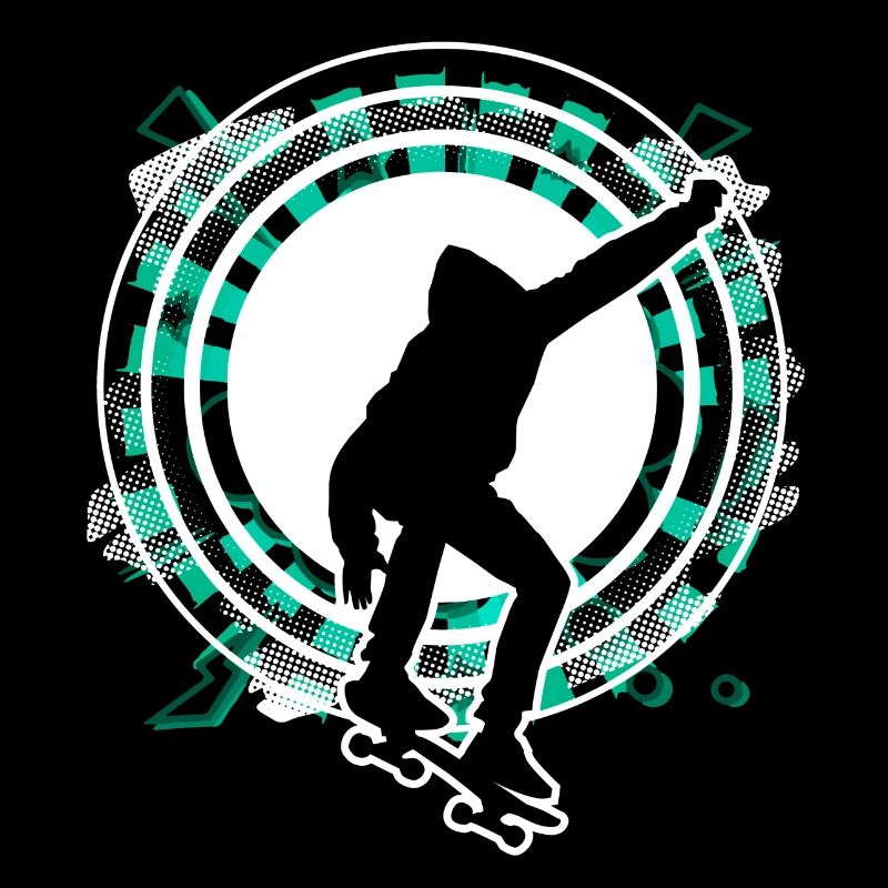 Skateboarder jumps circle grid green