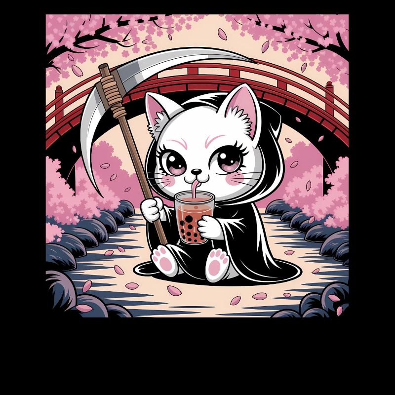 Grim Reaper Anime Cat Cherry Blossom
