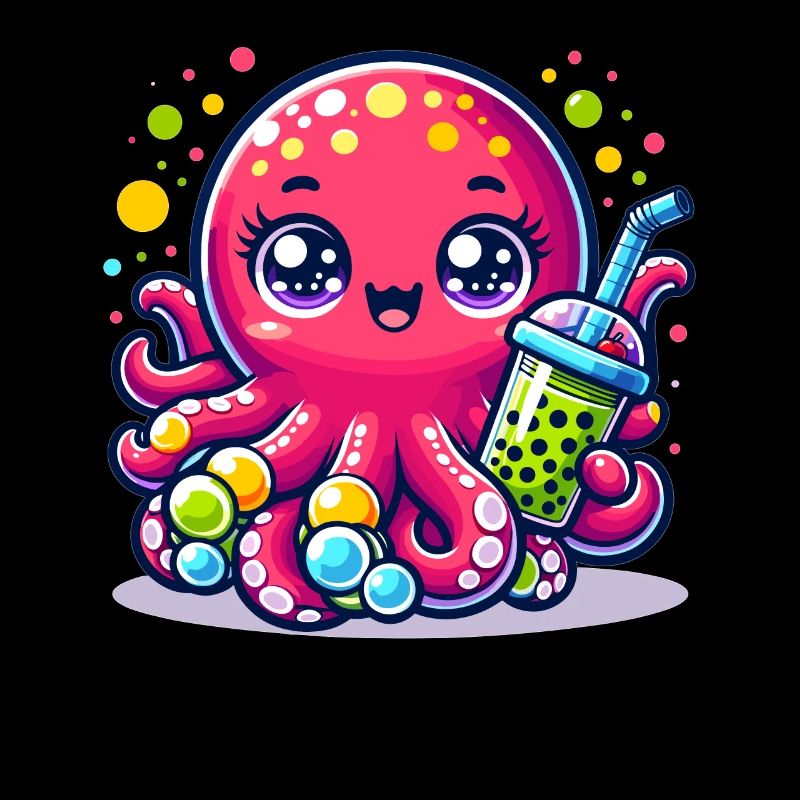 Kawaii Octopus With Bubble Tea Sea Ocean Boba Tea