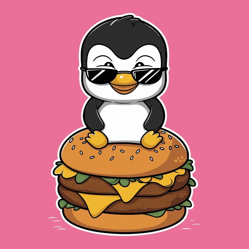 Cool penguin with burger