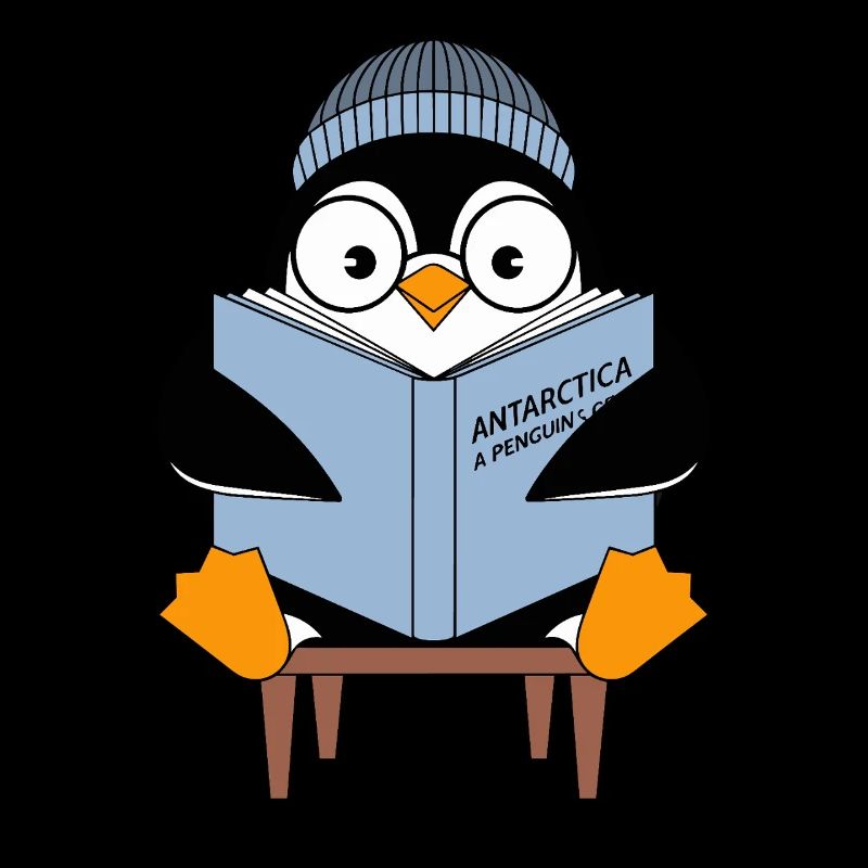 Cute penguin with book 'Antarctica: A Penguin