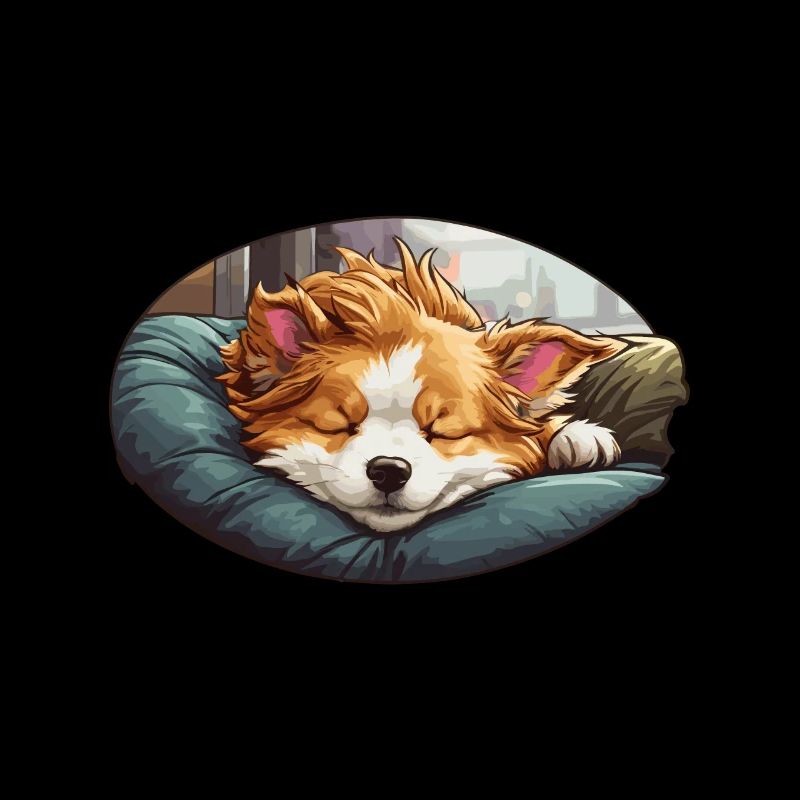Sleeping corgi on a pillow