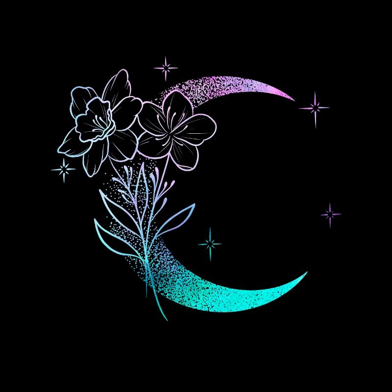 Mond mit Blumen dotwork tattoo
