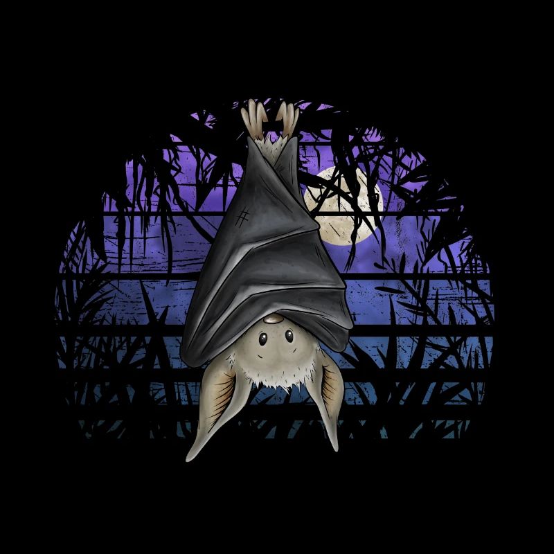 Chauve-souris gothique décontractée en pleine lune bleu foncé
