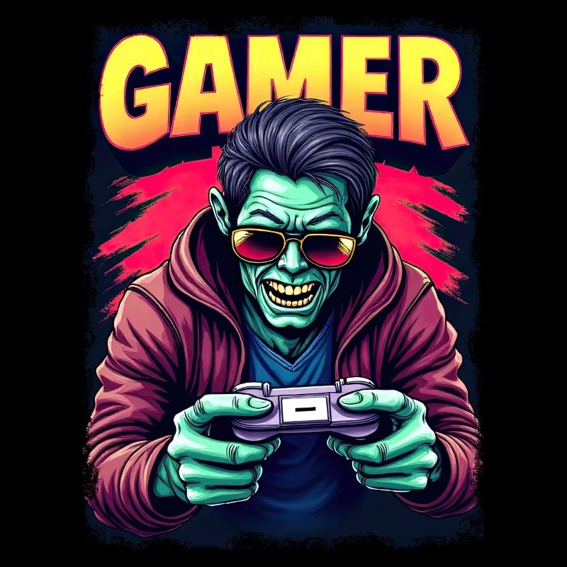 Zombie Gamer – Undead with Controller Retro Style