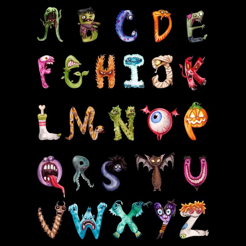 Effrayant monstre mignon alphabet cartoon ABC