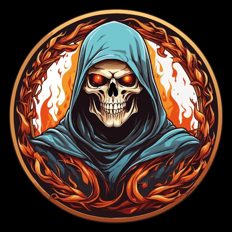 Grim Reaper with cowl in fire circle