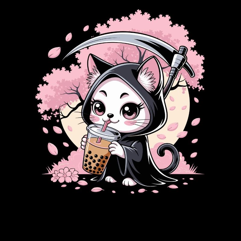 Grim Reaper Anime Cat Cherry Blossom