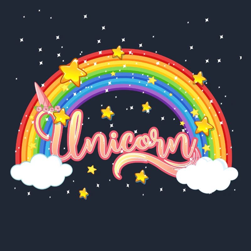 Bunter Regenbogen mit Einhornschriftzug