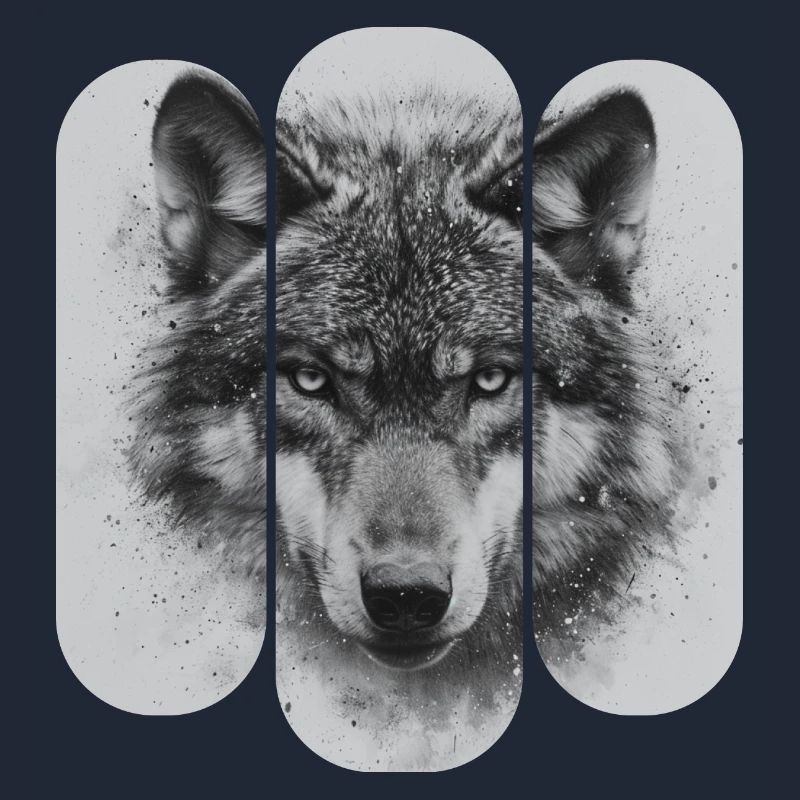 triptych Black and White Wolf