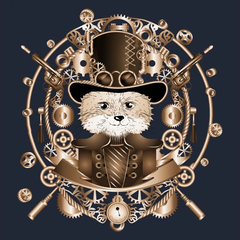 Steampunk fox with cylinder hat in the frame