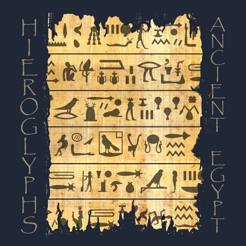 Torn papyri with hieroglyphics
