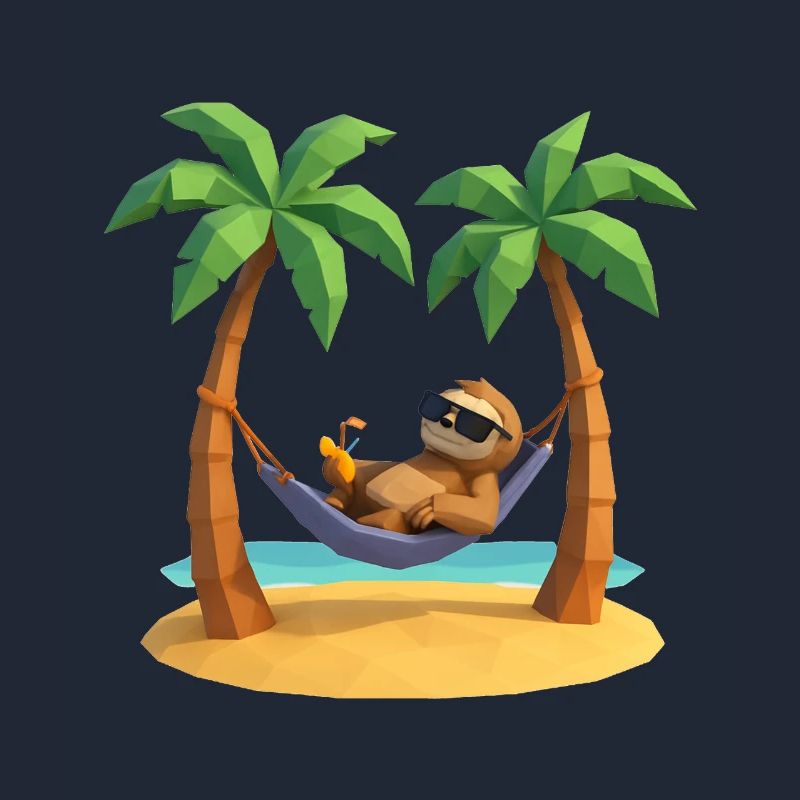 Relaxed sloth in hammock on the beach between