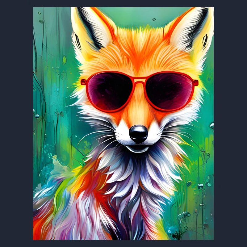 Neonfuchs mit roter Sonnenbrille