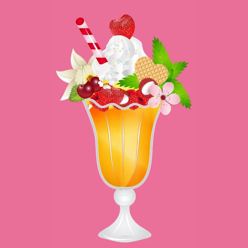 Fruchtiger Eisbecher mit Sahne und Waffel