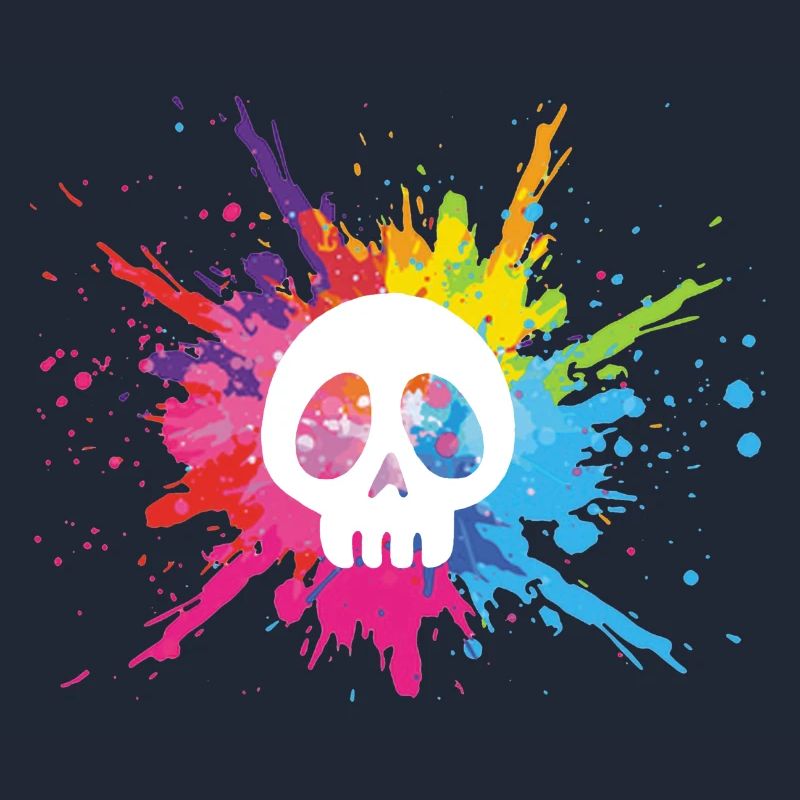 Crâne blanc et explosion multicolore