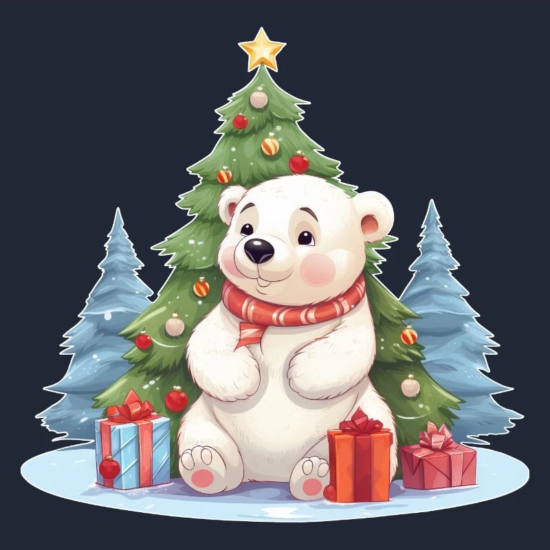 Christmas Polar Bear with Christmas Tree