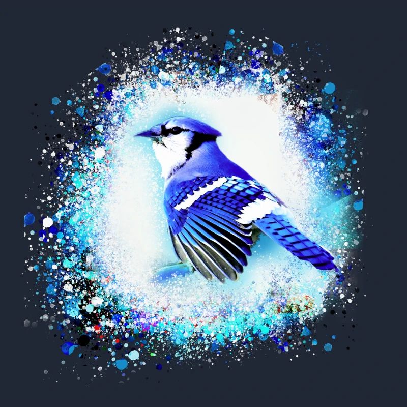 blue jay, oiseau, bleu, graffiti ,aquarelle ,perruque