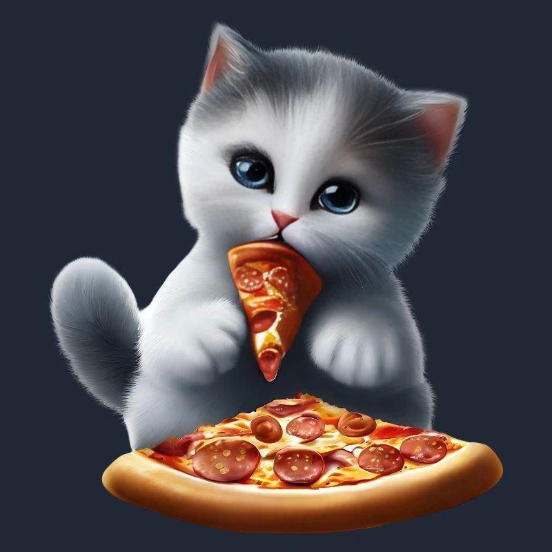 Cat eats pizza