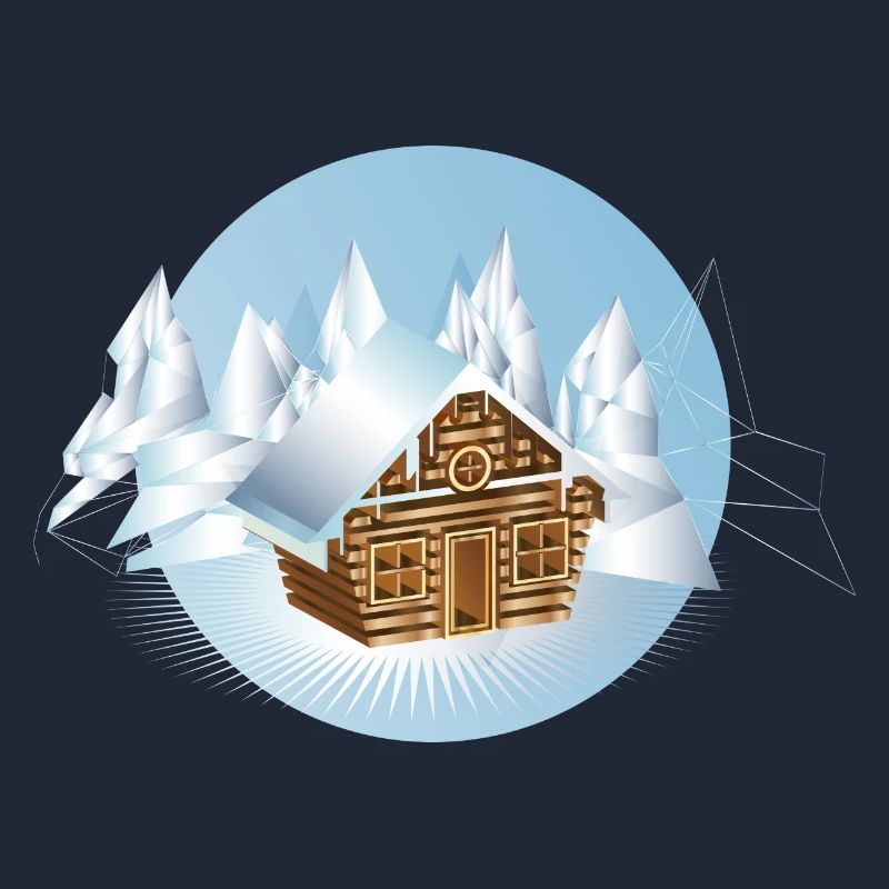 kleine Blockhütte inmitten einer Eislandschaft