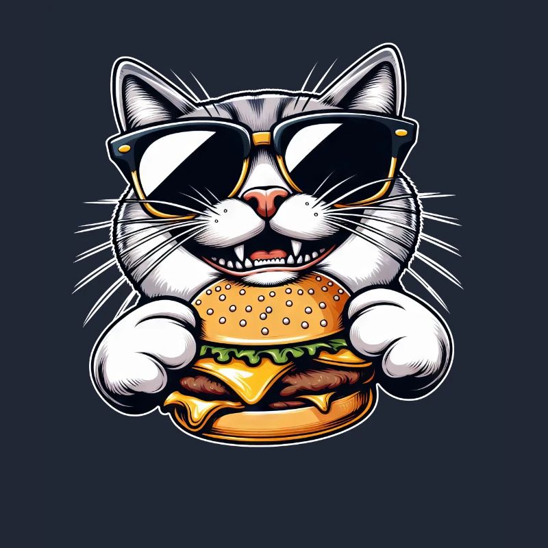 Chat nerd cool mangeant hamburger cheeseburger