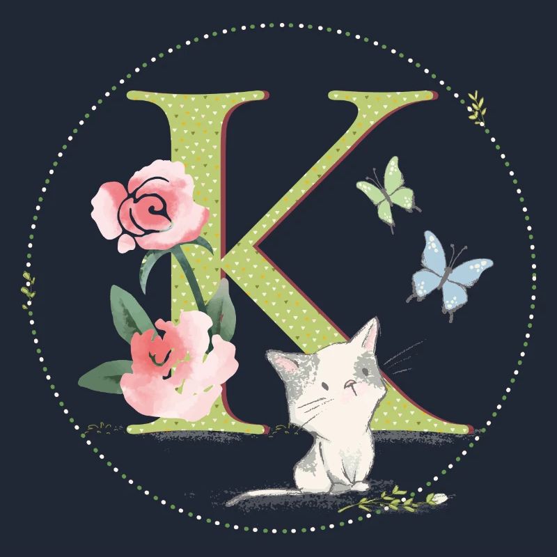 Initial letter K with cat