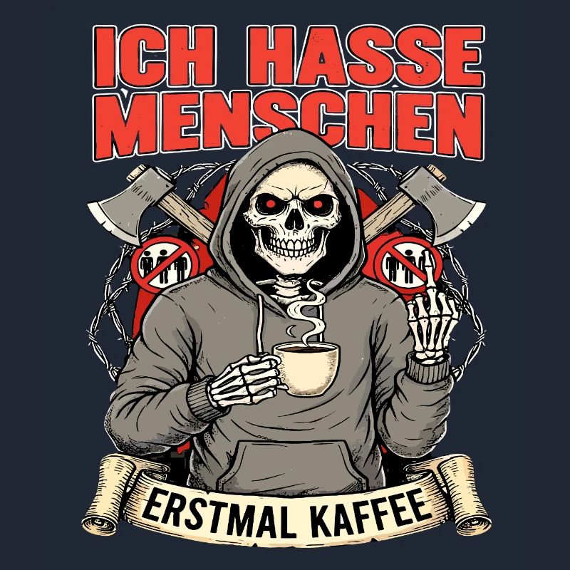 I Hate People First Coffee Skeleton Fun