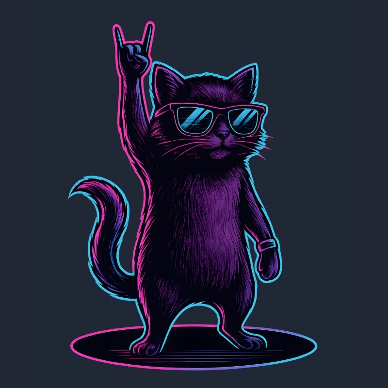 Chat Chat Synthwave avec la pose Rockhand