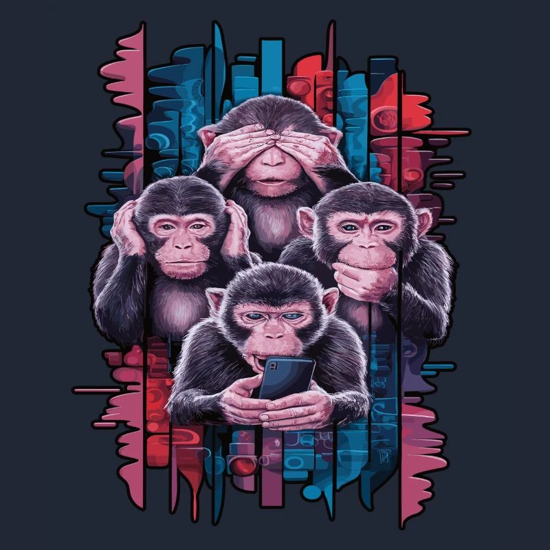 Wise Monkey With Mobile Phone Funny Multi Media Design