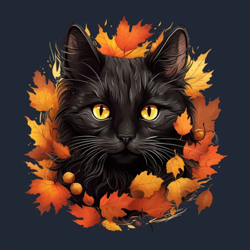 Entwerfen Sie ein Bild einer schwarzen Katze mit Herbst