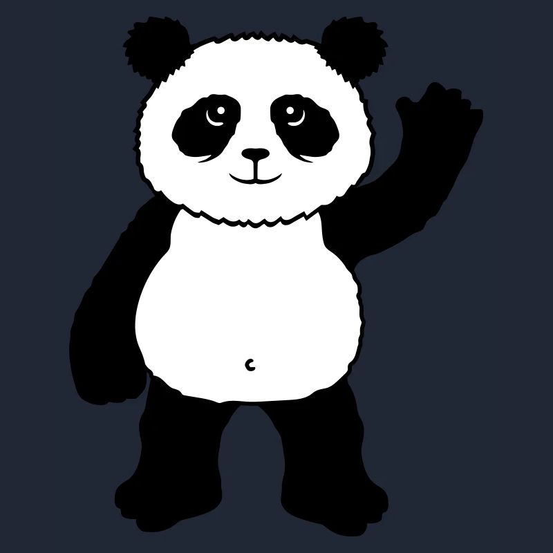 Upright standing panda bear waves friendly
