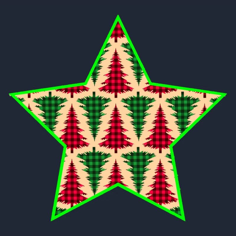 Plaid Tree Star with Neon Outline